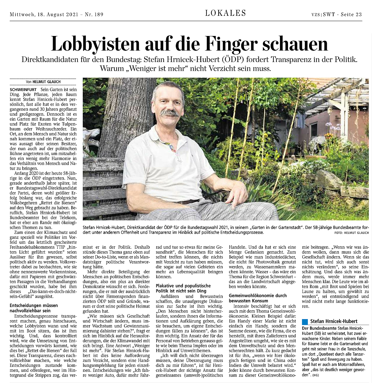 Unser Direktkandidat im Schweinfurter Tagblatt. - (c)2021 Schweinfurter Tagblatt